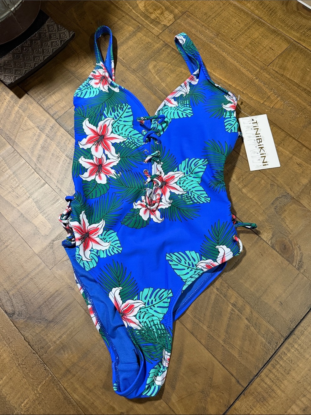 TiniBikini Royal Blue Tropical Lace-Up One-Piece